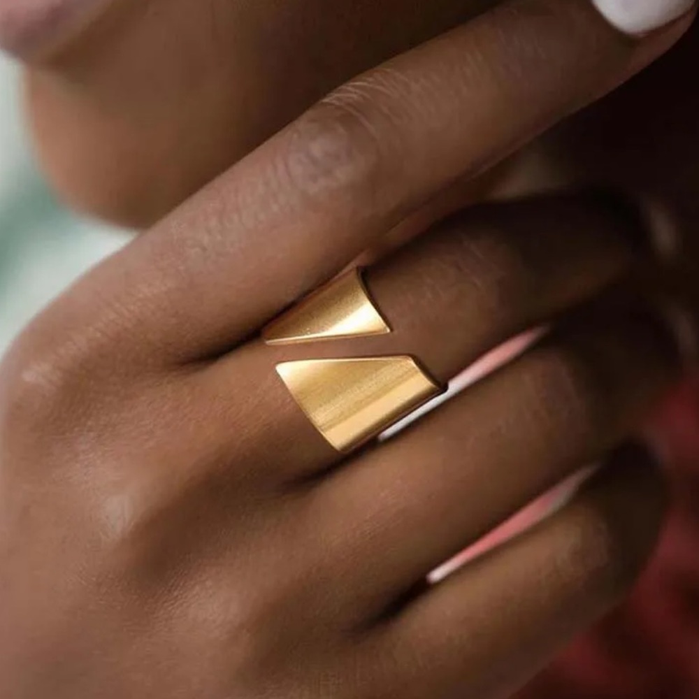 Women’s Gold Plated Stainless Steel Chunky Open Bar Ring